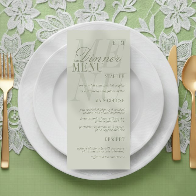 Modern Script Sage Green Formal Wedding Menükarte (Set the dinner tables of your big day with this Modern Script Sage Green Formal Wedding Menu! )