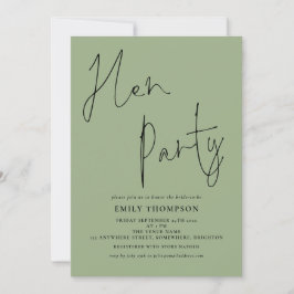 Modern Script Sage Green Hen Party Einladung