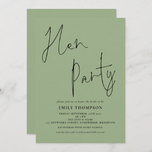 Modern Script Sage Green Hen Party Einladung