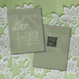 Modern Script Sage Green QR Formal Wedding RSVP Karte
