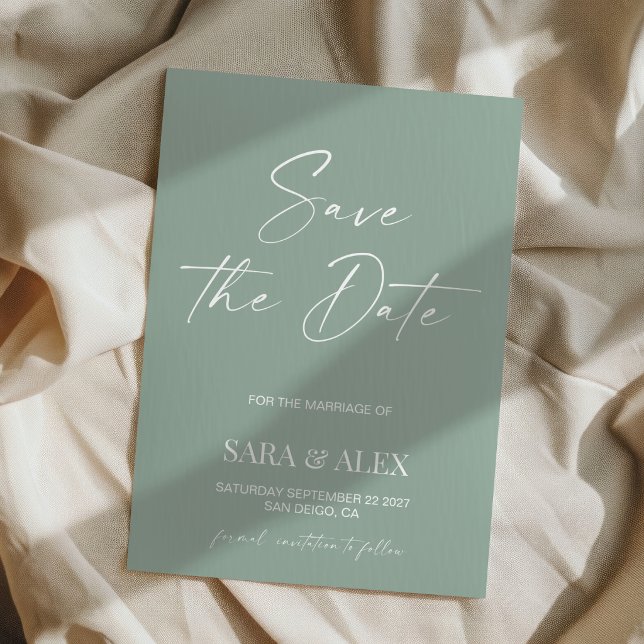 Modern script sage green typography wedding save  the date (Von Creator hochgeladen)