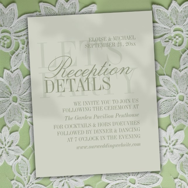 Modern Script Sage Green Wedding Details Begleitkarte (Invite guest to plan join the reception of your big day with this Modern Script Sage Green Card!)