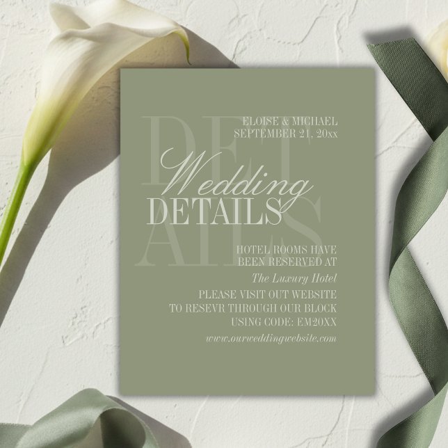 Modern Script Sage Green Wedding Details QR Begleitkarte (Modern Script Sage Green Wedding Details QR Enclosure Card)