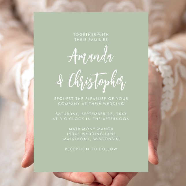 Modern Script Sage Green Wedding Einladung (Von Creator hochgeladen)
