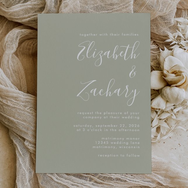 Modern Script Sage Green Wedding Einladung (Von Creator hochgeladen)
