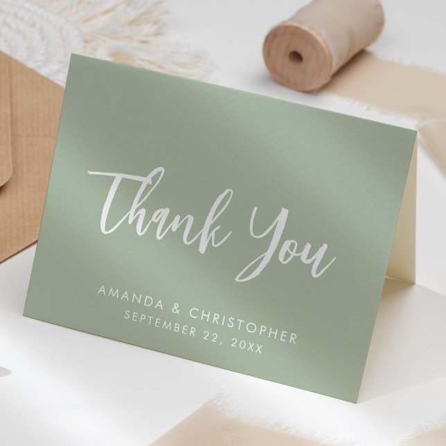 Modern Script Sage Green Wedding Thank You Karte (Von Creator hochgeladen)