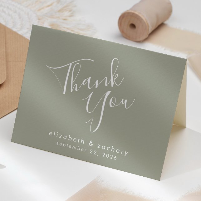 Modern Script Sage Green Wedding Vielen Dank Karte (Von Creator hochgeladen)
