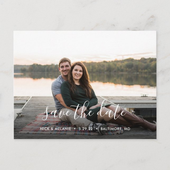 Modern Script Save the Date Postcard Postkarte (Vorderseite)