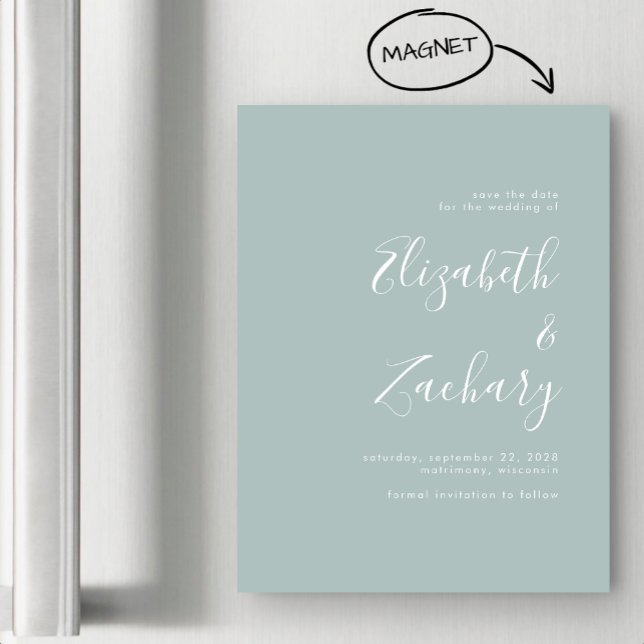 Modern Script Sea Glass Green Save the Date Magnetkarte (Von Creator hochgeladen)