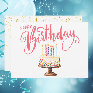 Modern Script Simple Happy Birthday Note Card