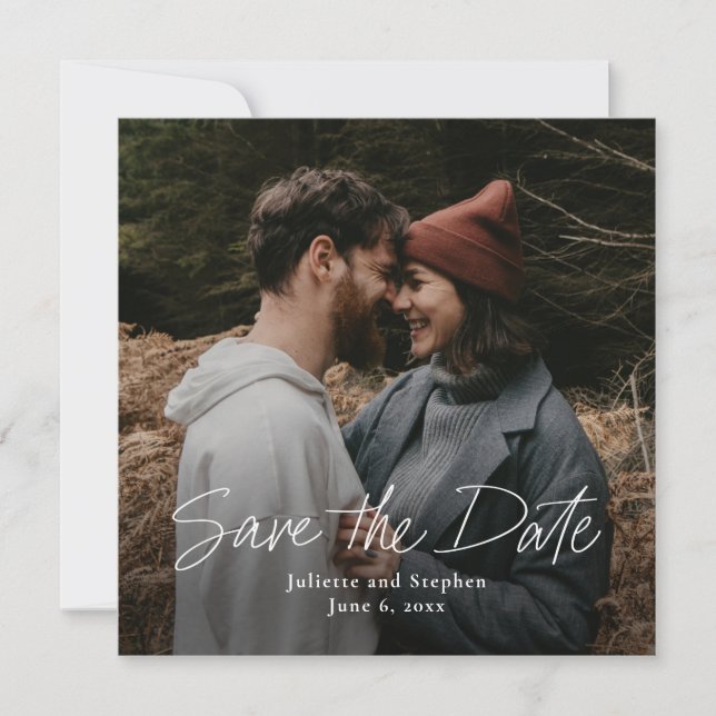 Modern Script Simple Wedding Foto Save The Date (Vorderseite)