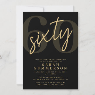 Modern Script Sixty Black Gold 60th Birthday Party Einladung