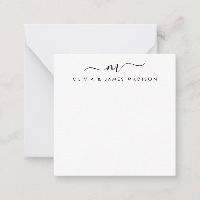 Modern Script Swash Monogram Couple Stationer Mitteilungskarte (Vorderseite)