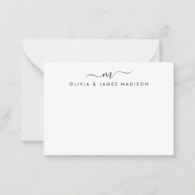Modern Script Swash Monogram Couple Stationery Mitteilungskarte (Vorderseite)