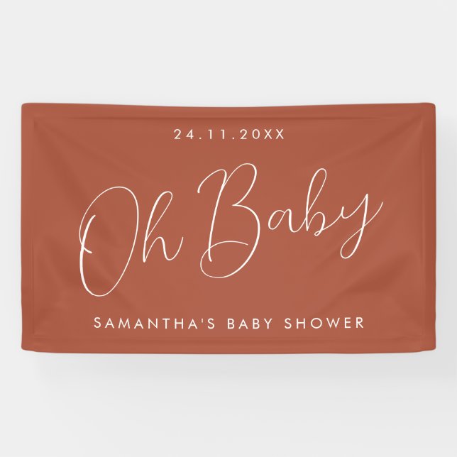 Modern Script terracotta Oh Baby Shower Banner (Horizontal)