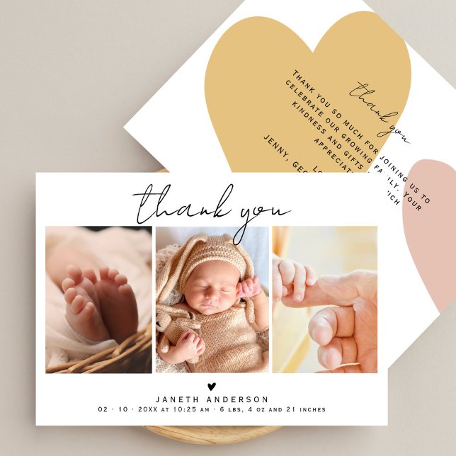 Modern Script Thank You 3 Photos Baby Shower  Dankeskarte (Von Creator hochgeladen)