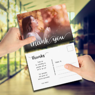 Modern Script Thank You Photo Graduation Postkarte