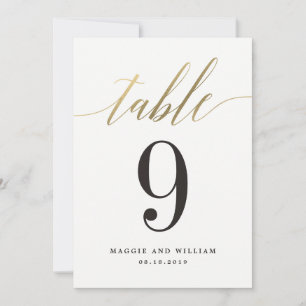 Modern Script Tischnummer Card Imitat Gold