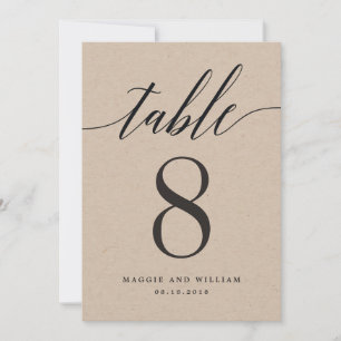 Modern Script Tischnummer Card Kraft