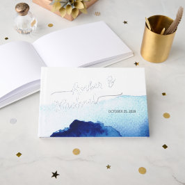 Modern Script Watercolor Indigo Blue Gästebuch