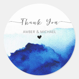 Modern Script Watercolor Indigo Blue Vielen Dank Runder Aufkleber