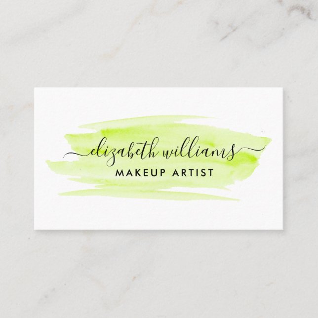 Modern Script Watercolor Pinselstrich | Lime Visitenkarte (Vorderseite)
