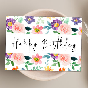 Modern Script Watercolor Wildblume Happy Birthday Karte