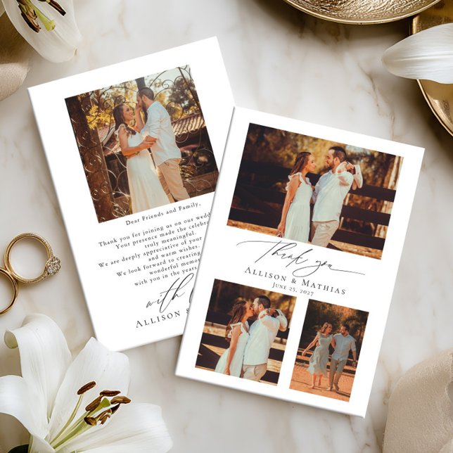 Modern Script Wedding Photo Collage Dankeskarte (Von Creator hochgeladen)