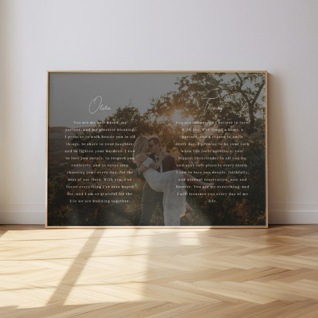 Modern Script Wedding Vows Custom Names & Photo Poster (Von Creator hochgeladen)