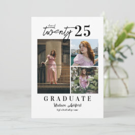 Modern Script White 3 Foto Collage Abschluss Ankündigung