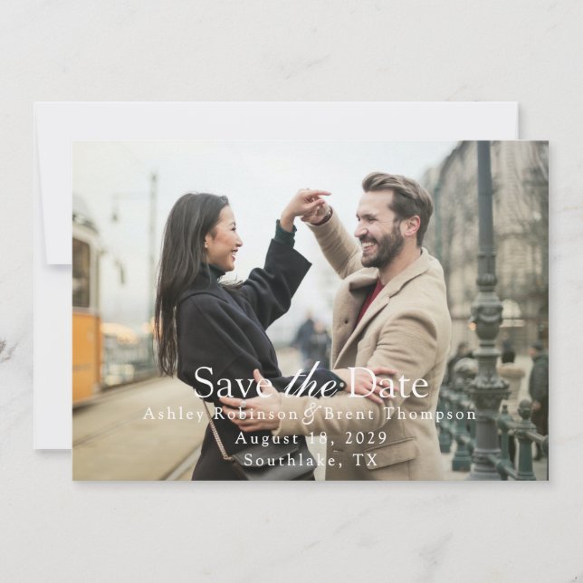 Modern Script White Text Horizontal Photo (Vorderseite)