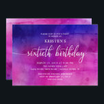 Modern Sechzigste 60. Geburtstagsparty Einladung<br><div class="desc">Schöne 60. Geburtstagsfeier mit einem schicken Script-Schriftart-Set auf einem lila und rosa Aquarell-Hintergrund.  Umdreh unsere Einladung nach hinten,  um eine passende Touch zu sehen.  Erhältlich in unserem Shop in anderen Farbkombinationen.</div>