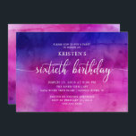Modern Sechzigste 60. Geburtstagsparty Einladung<br><div class="desc">Schöne 60. Geburtstagsfeier mit einem schicken Script-Schriftart-Set auf einem lila und rosa Aquarell-Hintergrund.  Umdreh unsere Einladung nach hinten,  um eine passende Touch zu sehen.  Erhältlich in unserem Shop in anderen Farbkombinationen.</div>