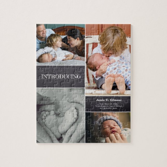Modern Second Baby Birth Announcement Puzzle (Vertikal)