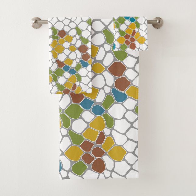 Modern, Senfgelb, aquamarin, grün, weiß Badhandtuch Set (Insitu)