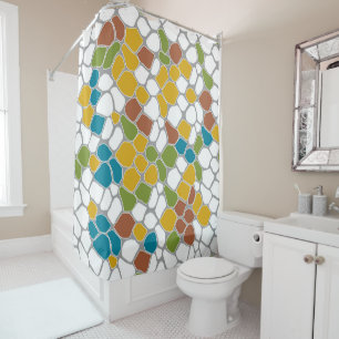 Modern, Senfgelb, aquamarin, grün, weiß Duschvorhang