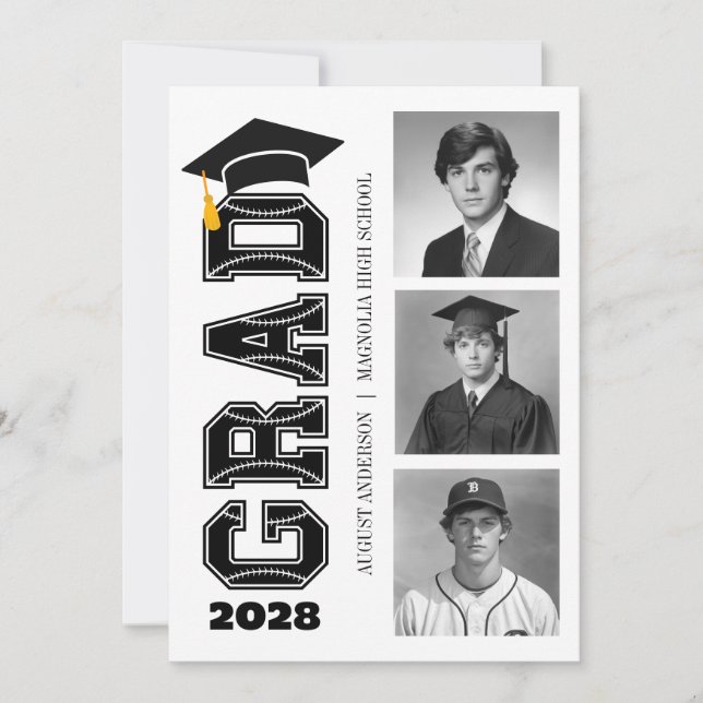Modern Senior Baseball Player Photo Graduation Einladung (Vorderseite)