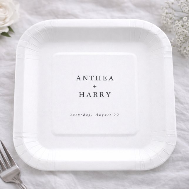 Modern Serif Black White Wedding Paper Plate Pappteller (Von Creator hochgeladen)