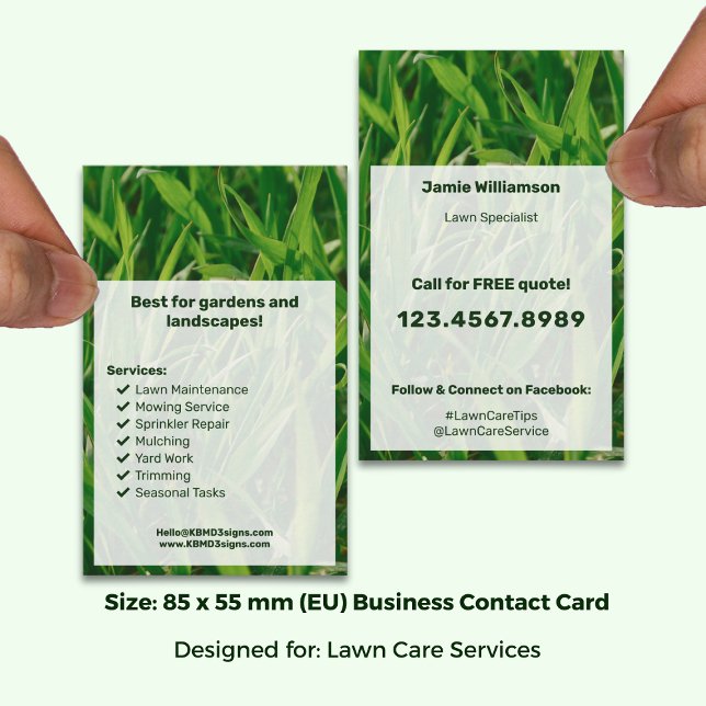 Modern Service List Call to Action Lawn Care Visitenkarte (Modern Service List Call to Action Lawn Care Business Card; Size: 85 x 55 mm (EU))