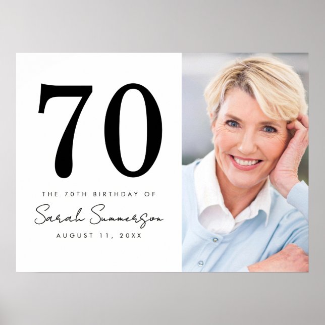 Modern Seveny Black White Photo 70th Birthday Poster (Vorne)