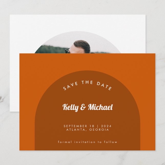 Modern Shape Terracotta Burnt Orange Rett Date Einladung (Vorne/Hinten)