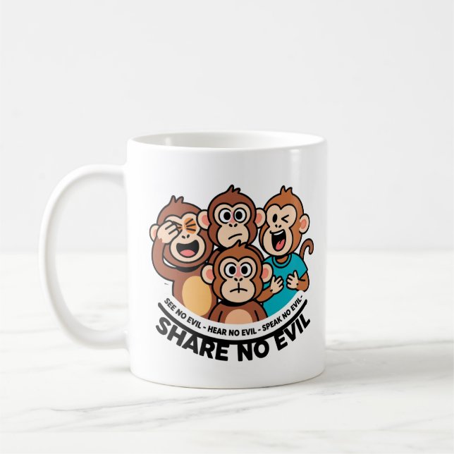 Modern Share No Evil Monkey Graphic Kaffeetasse (Links)