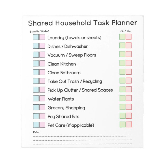 Modern Shared Household Tasks Planner Notizblock (Vorderseite)