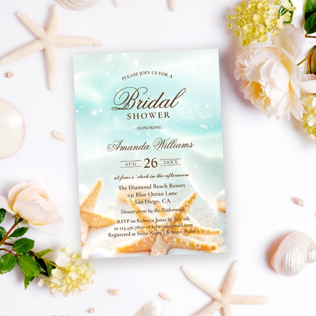 Modern Shells Starfish Beach Bridal Shower Einladung (Von Creator hochgeladen)