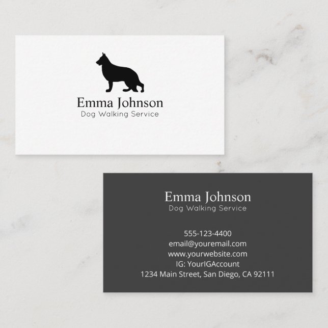 Modern Shepherd Logo Dog Walking Business Card Visitenkarte (Vorne/Hinten)