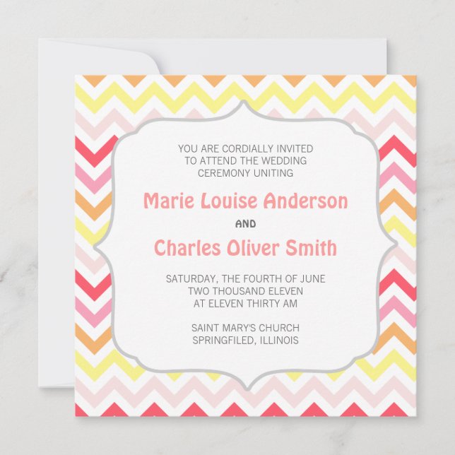Modern Sherbert Zickzack Zigzag Hochzeit Einladung (Vorderseite)
