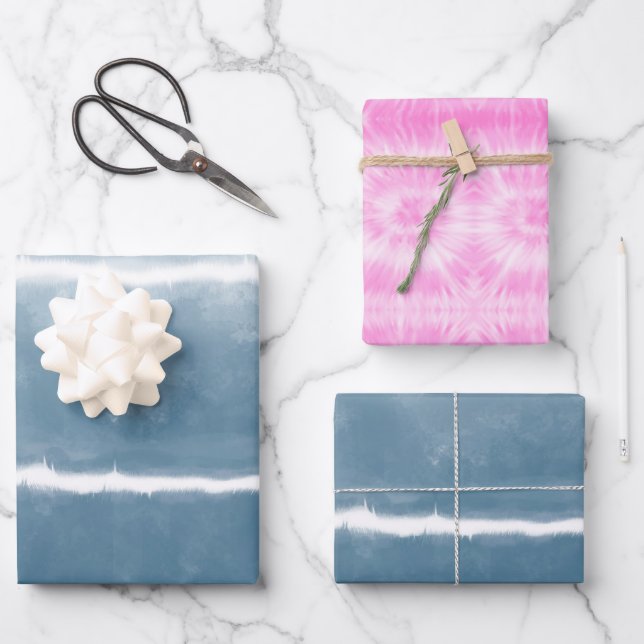 Modern Shibori Ombre Retro Gefärbte Krawatte Hippi Geschenkpapier Set (Vorderseite)