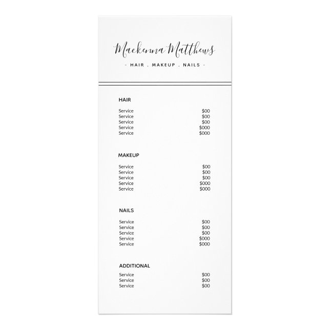 Modern Signature Script White Salon Service Menü (Vorne)