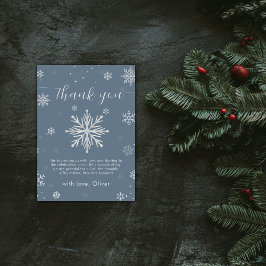 Modern Silver Blue Magical Snowflake Baby Shower Dankeskarte