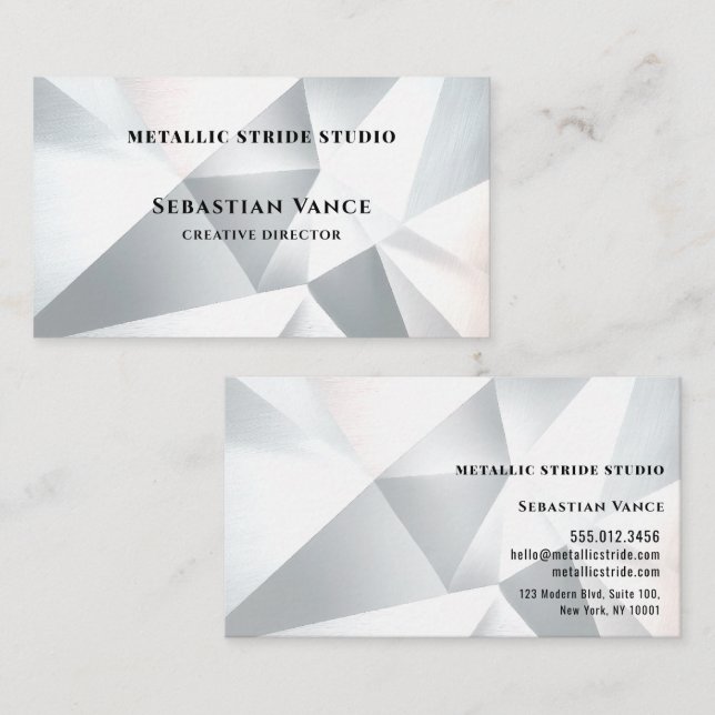 Modern Silver Geometric Visitenkarte (Vorne/Hinten)